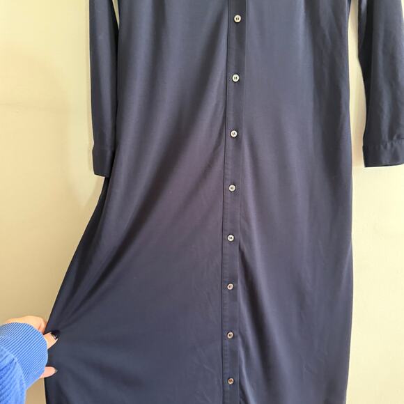 J. MCLAUGHLIN | Navy Blue Button Down Performance Shirt Dress | Medium *No Belt - Picture 6 of 8
